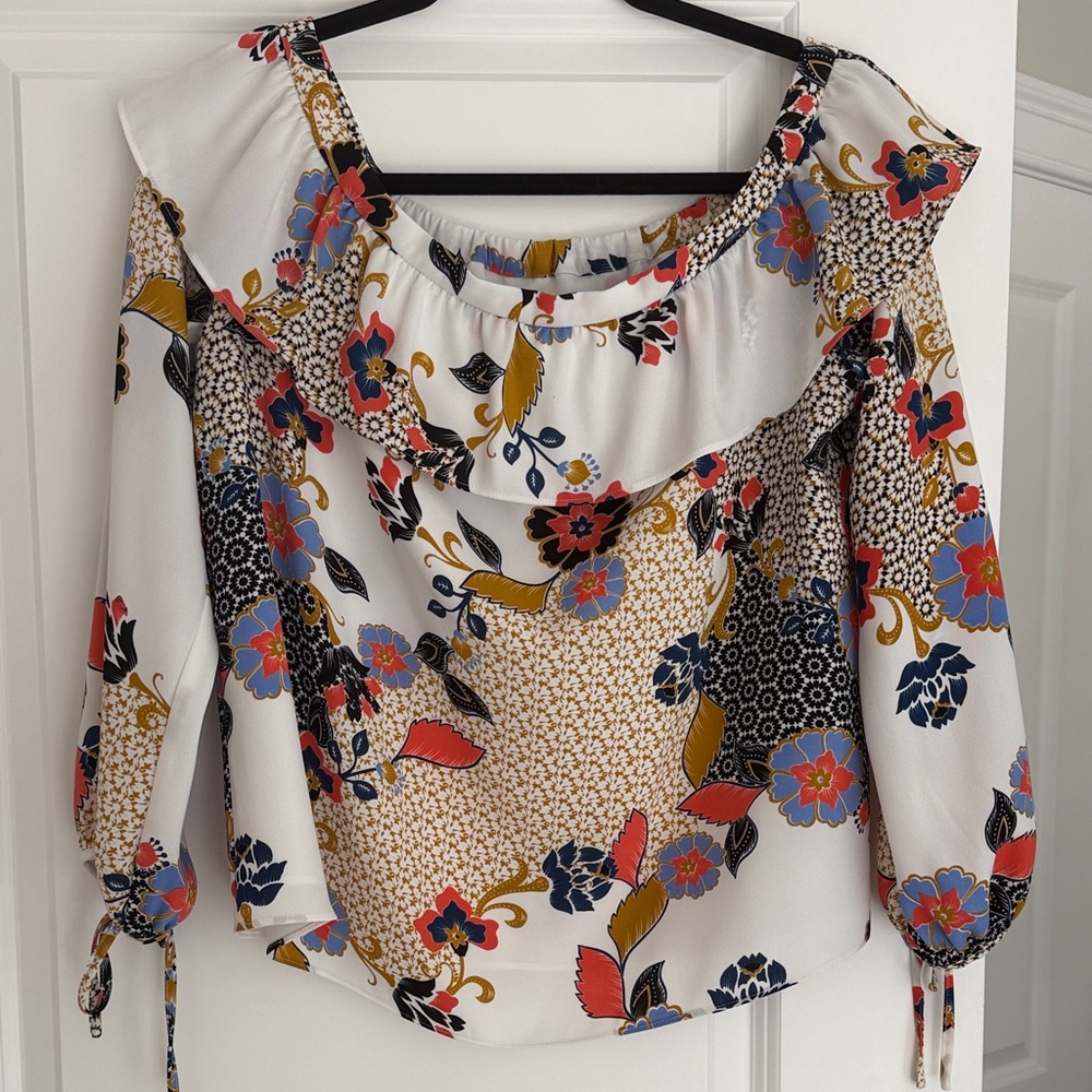 Cooper and Ella: White Floral Off-Shoulder Blouse with Long Sleeves